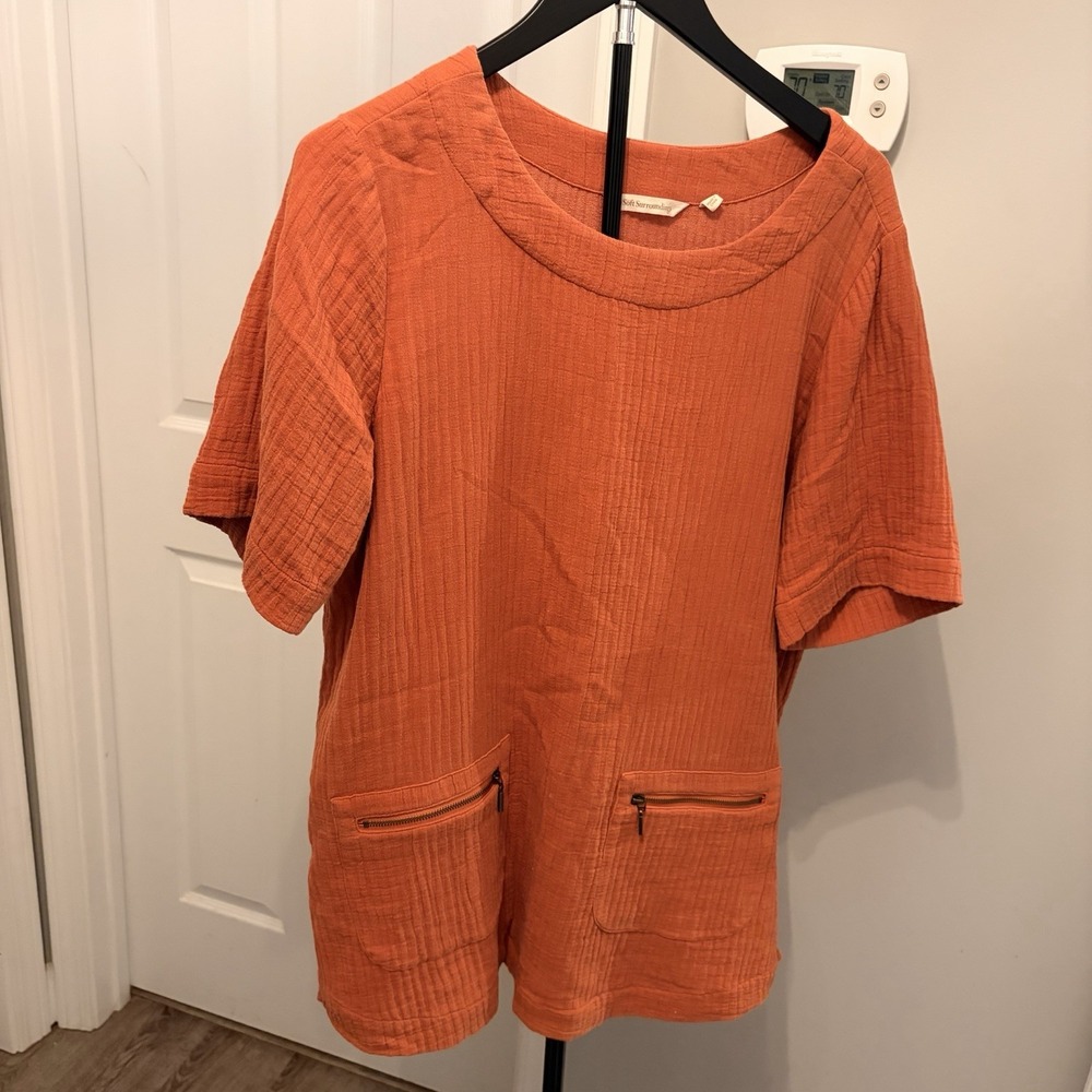 Soft Surroundings Mirage Tunic M Rust Clay Gauze Muslin Slouchy Boxy Lagenlook